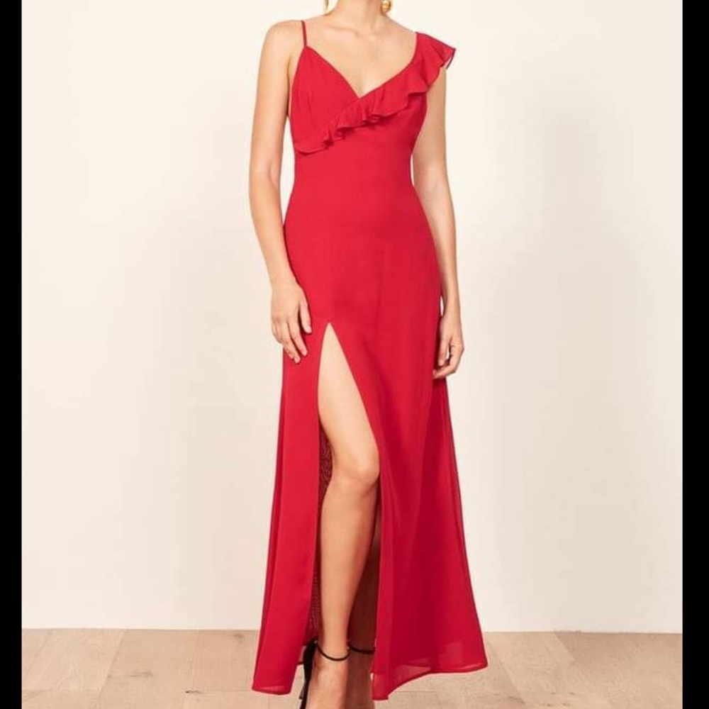 Reformation Trista Ruffle Sleeve Open Back Dress in Red NWT